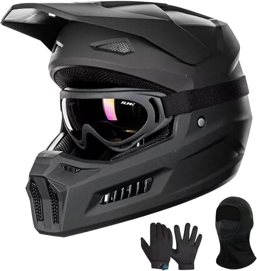 ILM Youth Dirt Bike Helmets Kids ATV Helmet Motorcross BMX Off Road Motorbike with Goggles Gloves Mask DOT Model MT601Y (Matte Black, Youth-XLarge)