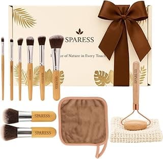 Eco Friendly Unique Natural Gift Beauty Set – Bamboo Makeup Brushes, Vegan Bamboo Roller & Soft Face Towel – Organic Self-Care Box for Women & Teens, Perfect Birthday , Holiday Present”