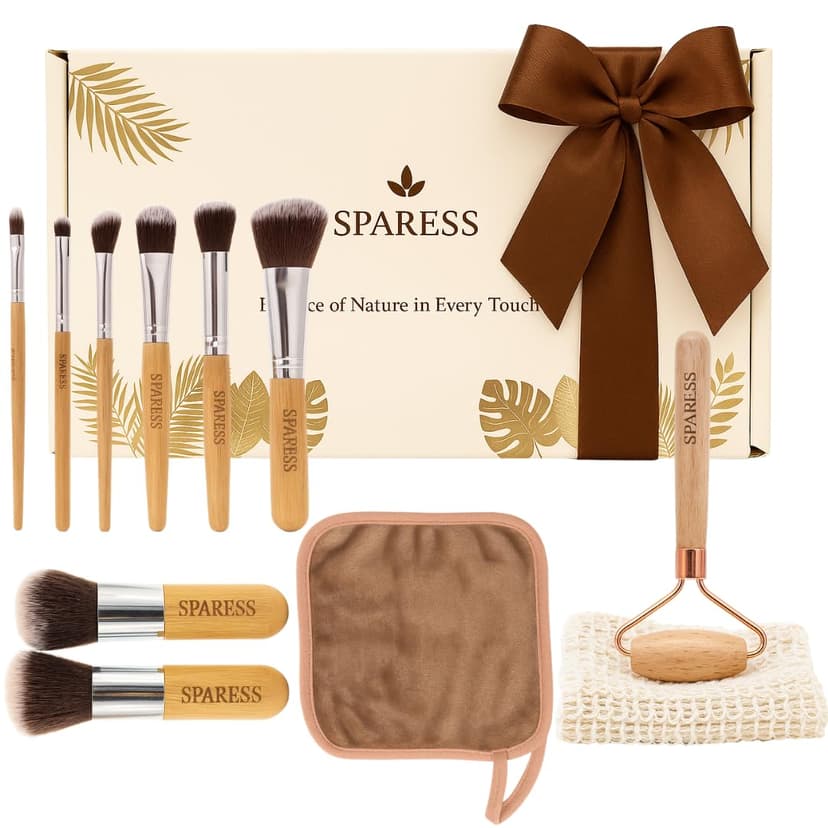 Eco Friendly Unique Natural Gift Beauty Set – Bamboo Makeup Brushes, Vegan Bamboo Roller & Soft Face Towel – Organic Self-Care Box for Women & Teens, Perfect Birthday , Holiday Present”