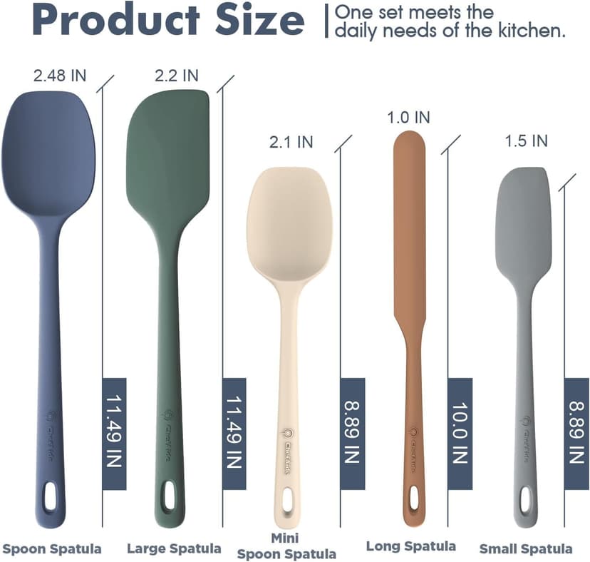 Food Grade Silicone, Heat Resistant Up to 600°F, Upgrade Strong Handle, Safe for Nonstick Cookware,Ideal for Cooking & Baking ChefAide 5 Pieces Silicone Spatulas Set, Heat Resistant Rubber Spatula B0CHGFG64S