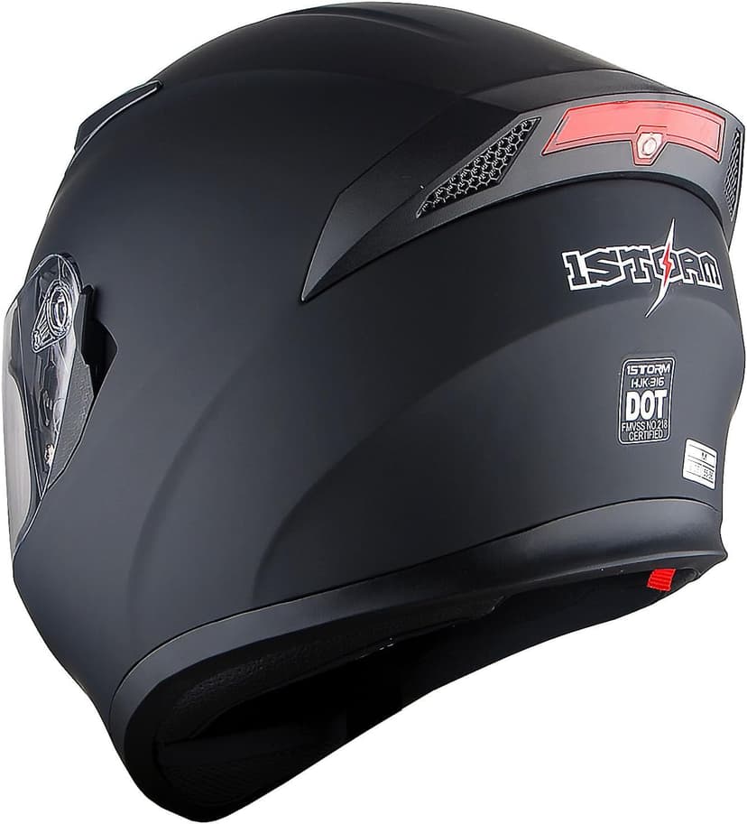 1Storm Motorcycle Street Bike Dual Visor/Sun Visor Full Face Helmet Mechanic with LED Tail Light: Matt Black