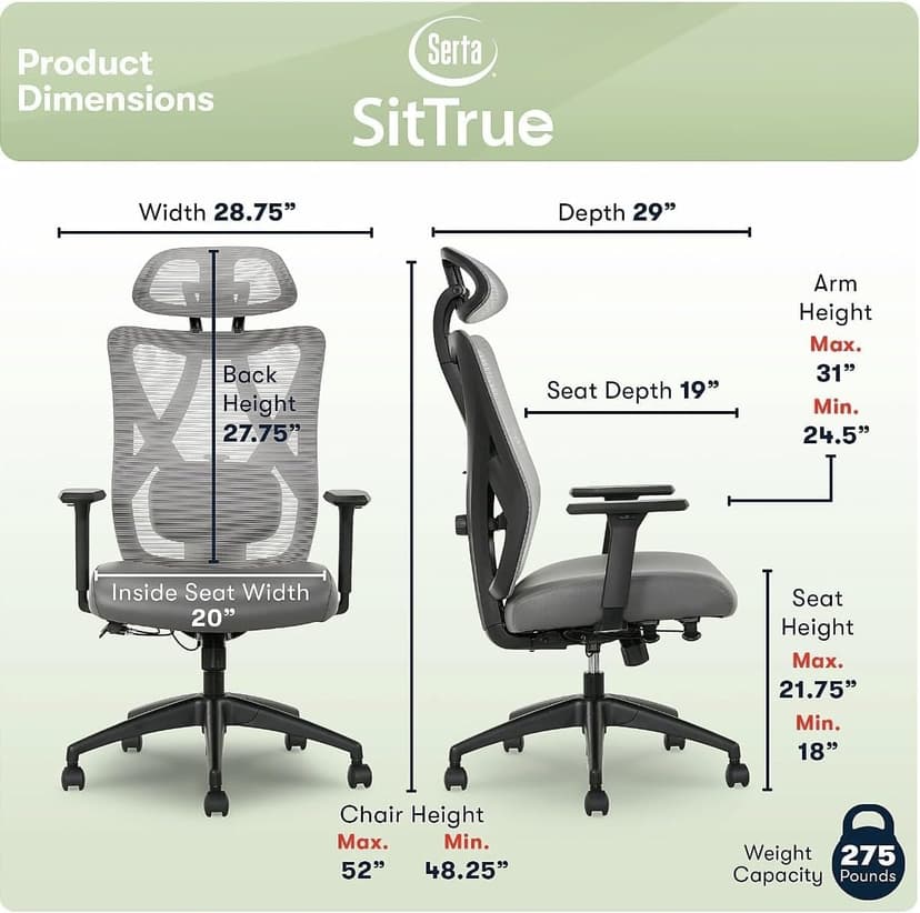 SitTrue Ridgefield Ergonomic Mesh/Vegan Leather High-Back Task