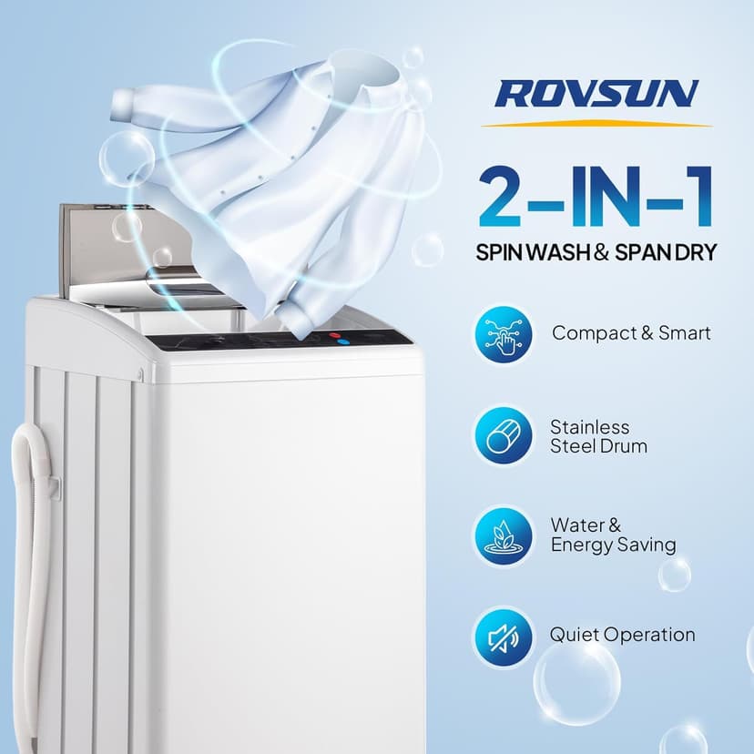 ROVSUN 25LBS Full Automatic Washing Machine and 2.6CuFt Portable Clothes Dryer Set, Electric Laundry Washer and Dryer Combo Set with Stainless Steel Inner Tub, for Apartment, Dorms, Home