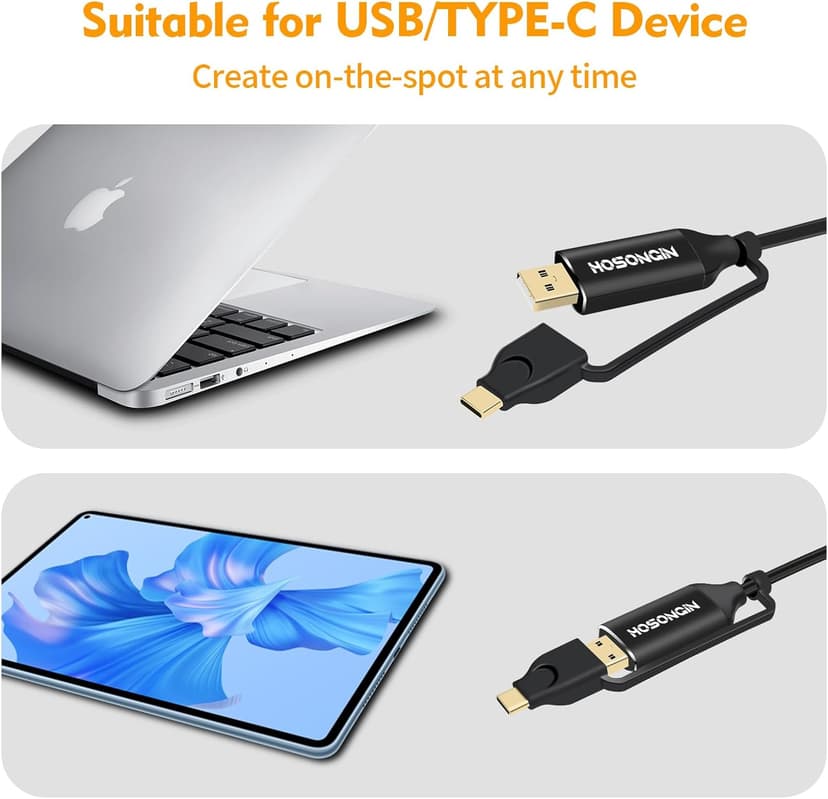 HOSONGIN USB Guitar Cable, Dual USB-C and USB-A Connectors, 16-bit/48kHz High-Fidelity Audio Adapter for Electric Guitar/Bass, Compatible with GarageBand, Audacity, and MacBook, 10 Feet