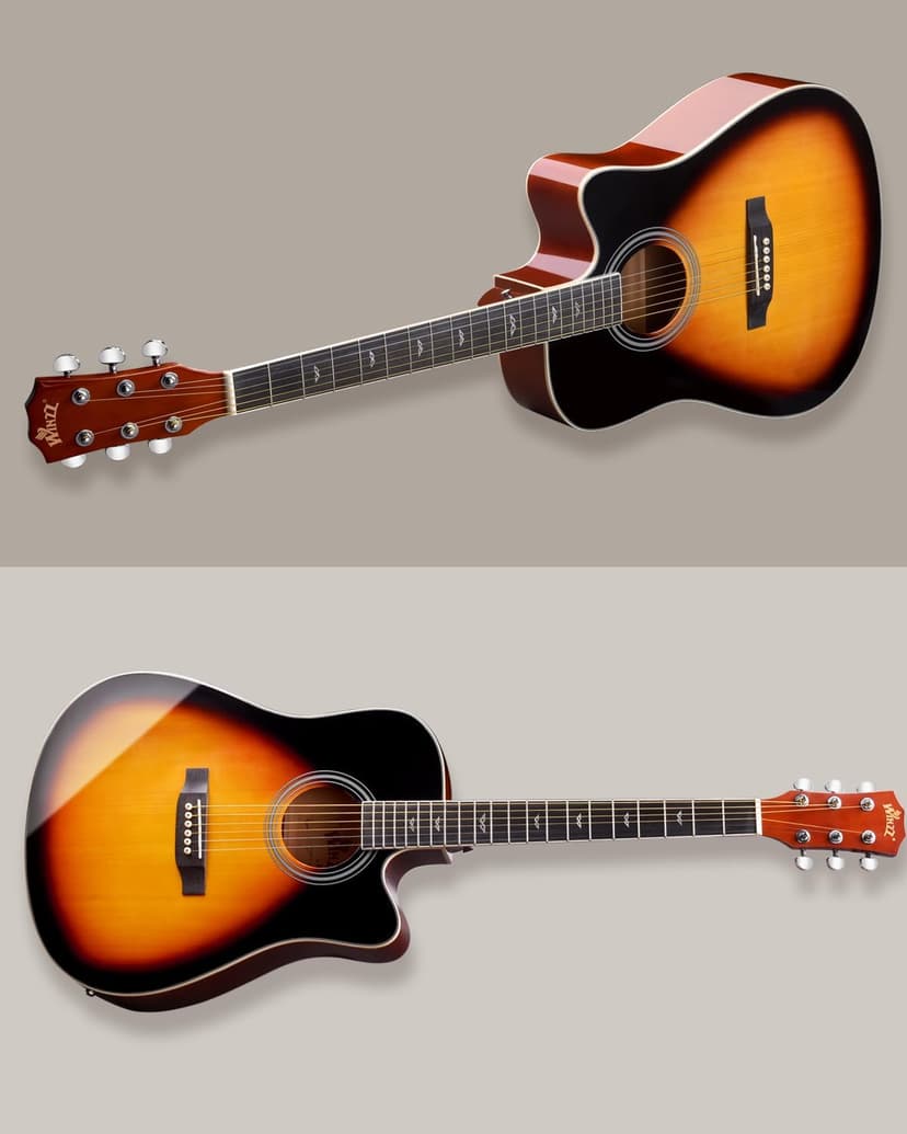 Winzz Acoustic-Electric Guitar 4/4 Full Size for Adults Beginners and Teens,6 Steel-String Acustica Guitarra Starter Kit, 4-Band Equaliser, 41" Dreadnought Cutaway, Glossy Sunburst, Right Hand