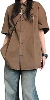 UICIOP Korean Version Women's Shirt Retro Lapel Button up Shirt Women's Summer Loose Casual Short Sleeved top