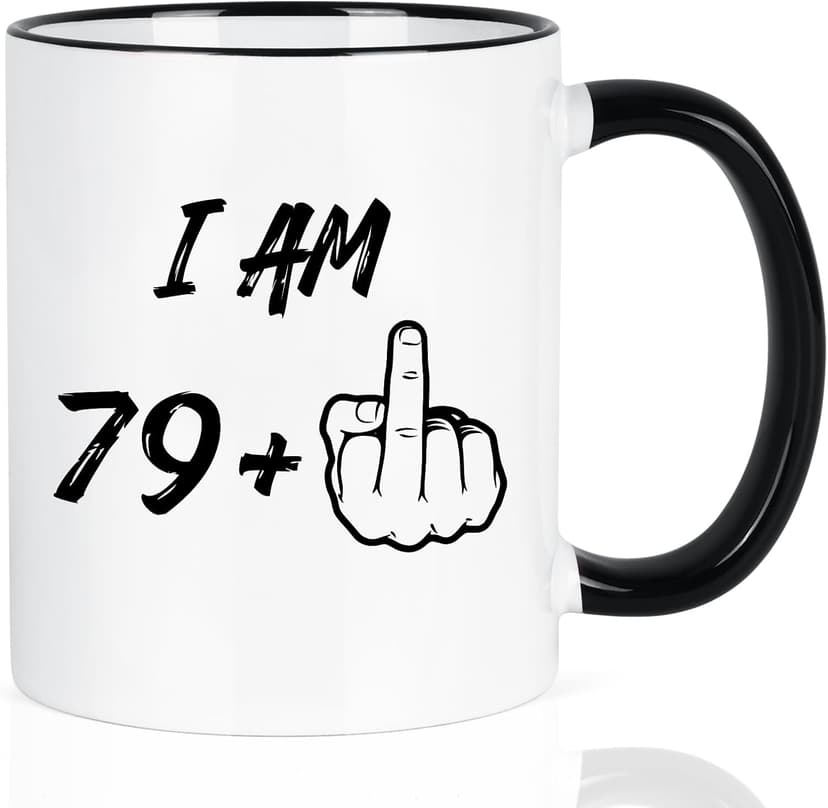 YHRJWN 80th Birthday Gifts for Women Men, I Am 79 Plus Middle Finger Coffee Mug, 80th Birthday Gifts Ideas for Best Friends, Grandma, Grandpa, Best 80 Year Old Gifts for Her Him, Novelty Cup, 11 Oz