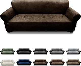 Pfrstuv Couch Cover Leather Look 3 Seater Couch Sofa Cover 1-Piece Sofa Slipcover Stretch Furniture Protector with Elastic Bottom & Pockets(Sofa, Coffee)