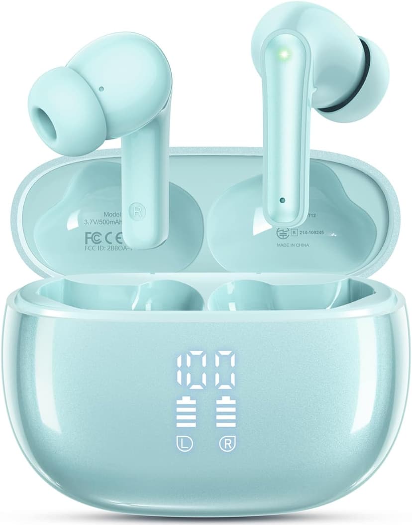 Wireless Earbuds, Bluetooth Ear Buds Headphones, 40H Long Playtime, Stereo Deep Bass, LED Power Display, IPX7, Lightweight in Ear Earphone with Mic for iPhone Android Phone