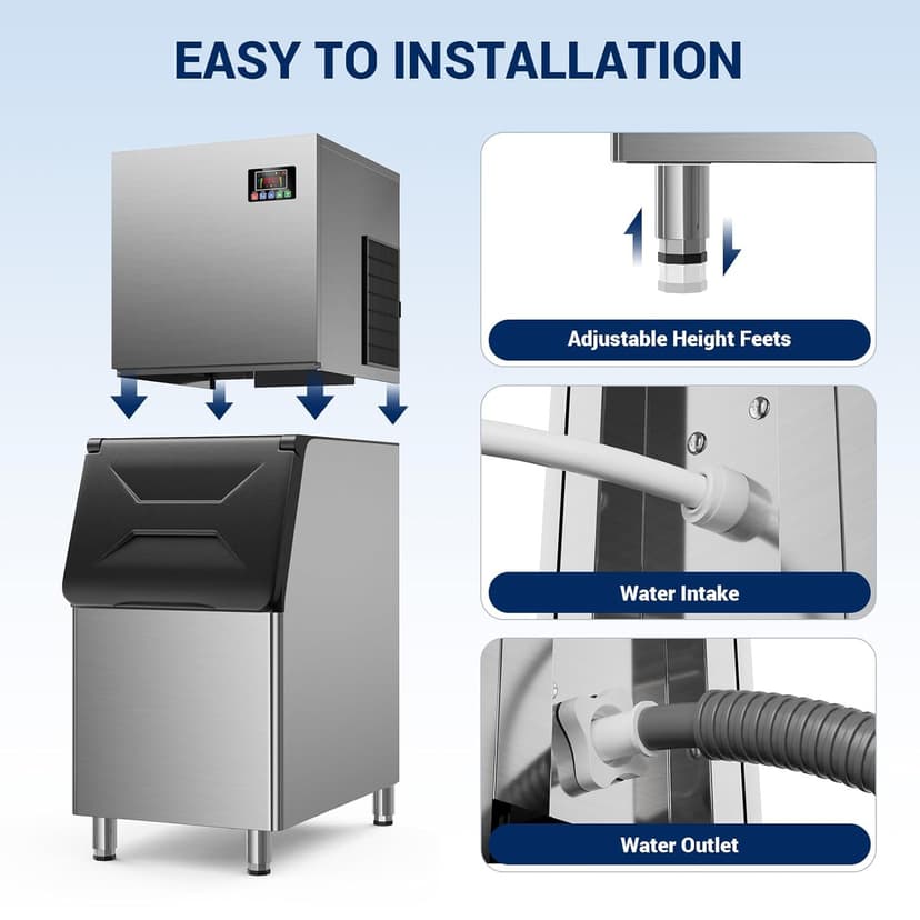 Commercial Ice Maker, 760 LBS/24h with 560 LBS Storage Bin, 156 Ice Cubes Ready in 5-15 min, Self Cleaning Stainless Steel Industrial Ice Machine for Bar Restaurant Cafe