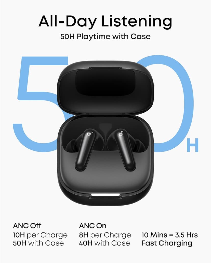 Soundcore P31i by Anker, Real-Time Adaptive Noise Cancelling, Hi-Res Sound, Translation Earbuds, 50H Playtime, Wireless Earbuds, Bluetooth Earphones, Spatial Audio, Fast Charging, IP55