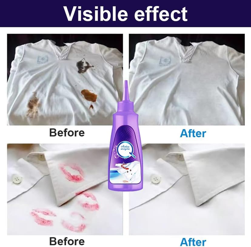 Active Enzyme Laundry Stain Remover, 2025 New White Shirt Garment Stubborn Stain Cleaner Oil Remover, Active Enzyme Clothing Stain Remover Collar Stain Removal Spray (1)