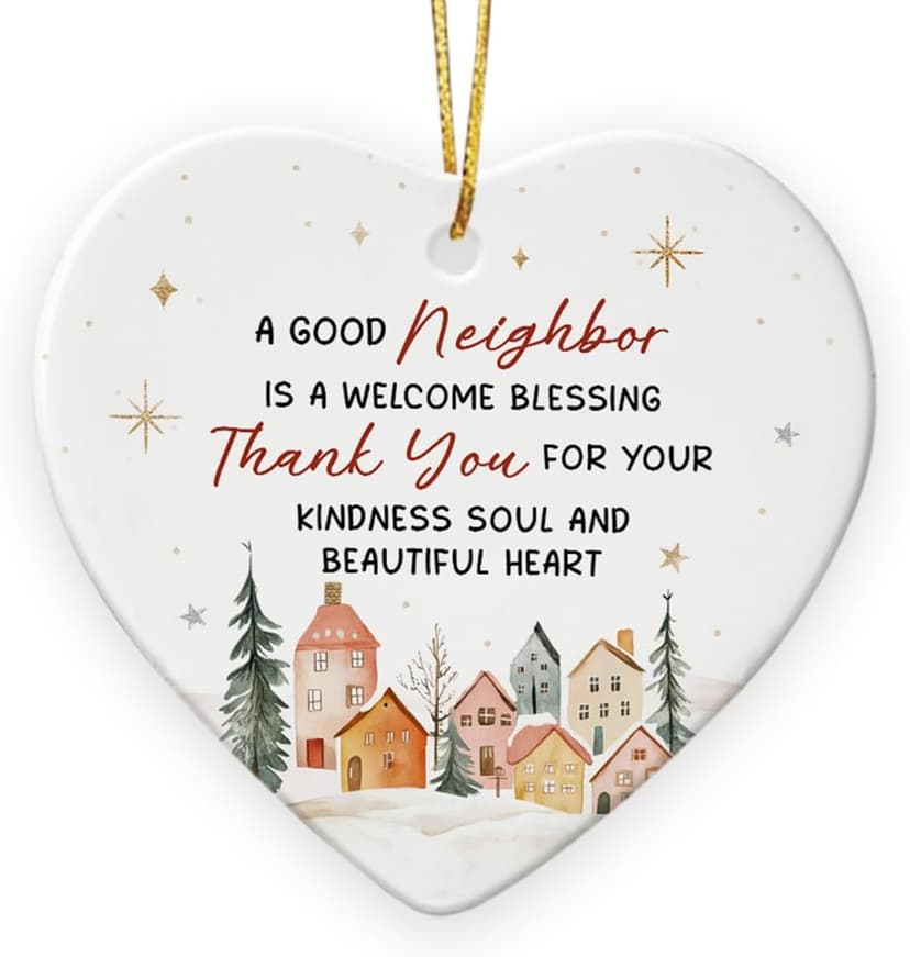 Neighbors Ornament 2025 - Thank You Gifts for Good Neighbors and Friends Next Door, Xmas Appreciation Gift for Women Man, Ceramic Ornaments for Christmas Tree Decor, Cute for Neighbor