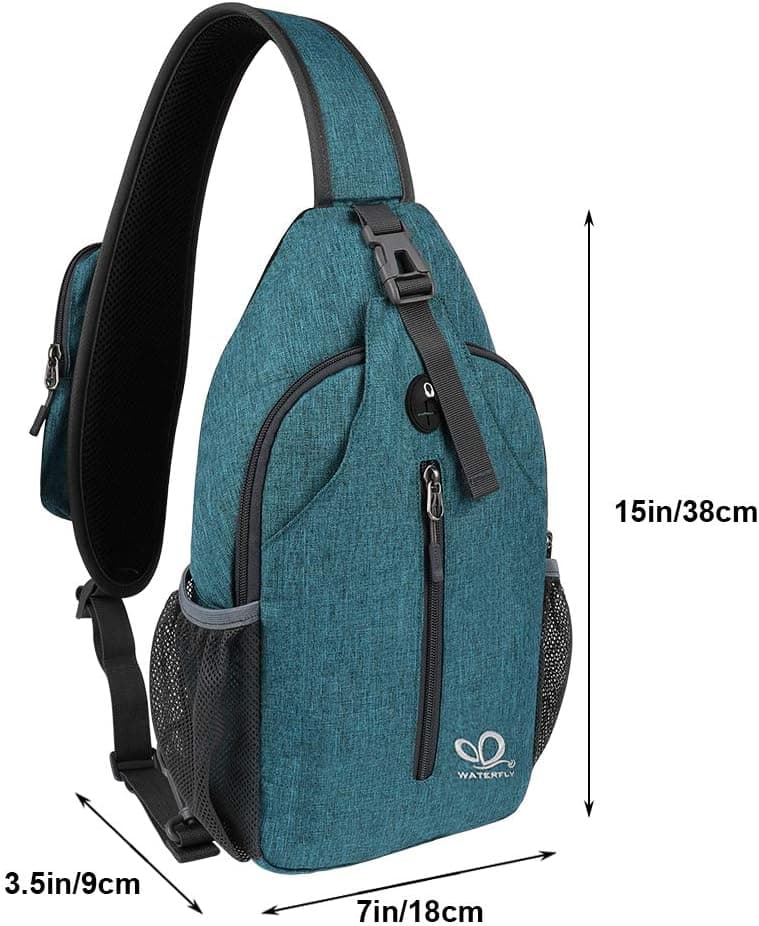 WATERFLY Crossbody Sling Backpack Sling Bag Travel Hiking Chest Bags Daypack (Teal blue) B07WNM894Y