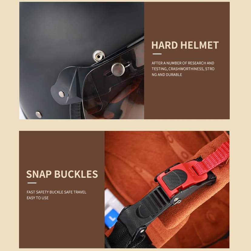 GJH 3/4 Open Face Motorcycle Helmets Collection - Vintage and Modern Designs DOT Approved for Men and Women Ideal for Bobber Scooter ATV Cruiser(M/L/XL)