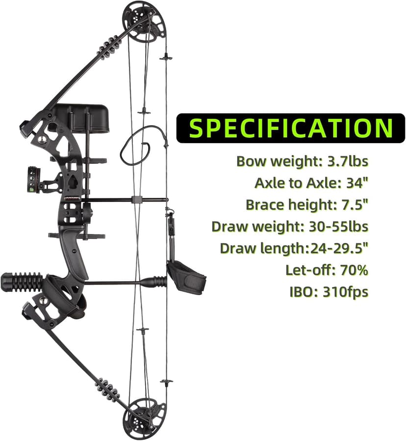 Compound Bow Set for Adults and Beginners, Adjustable 30-55 Lbs Draw Weight, 24"-29.5" Draw Length, up to IBO 310 fps, Archery Bow Set with All Accessories for Hunting Target Shooting Practice