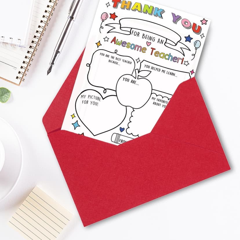 Fill in the Blanks,Teacher Thank You Gifts Idea from Kids Students with Envelopes,Premium 8x5.3 Inch Cardstock,Blank Inside Hongshan Thank You Card for Teacher,Funny Appreciation Card Gift Decoration B0DQC6YMVT