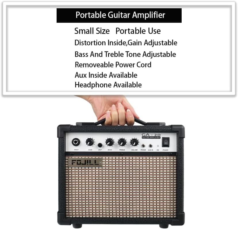 Fojill Full Size 4 Four String Electric Bass Guitar 20W Amplifier Amp Right Hand Beginner Starter Kit Set Combo Bundle Accessory Gig Bag,Strap,Picks,Capo,Noiselss Cable,Strings (Black)