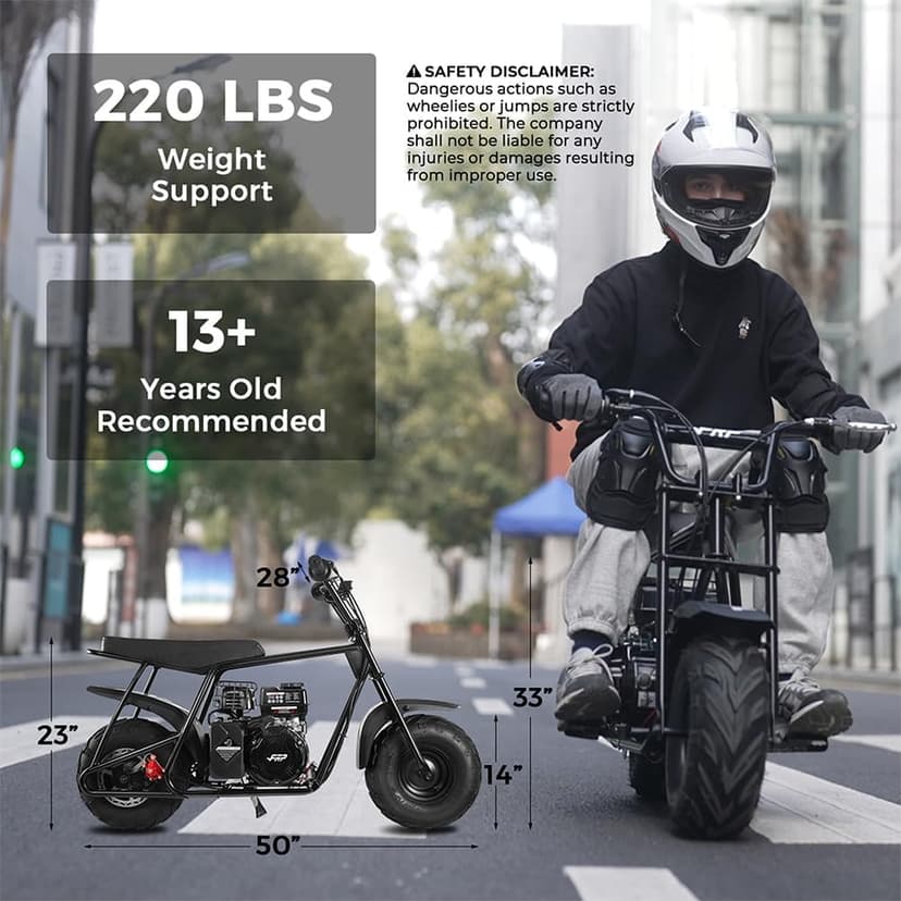 FRP Mini Dirt Bike GMB100, 99 CC Gas Powered Mini Bike 4 Stroke 3HP, Off Road Mini Bikes for Kids and Adult, Trail Bike Up to 28 Mph, Weight Support Up to 220 LBS (Black)