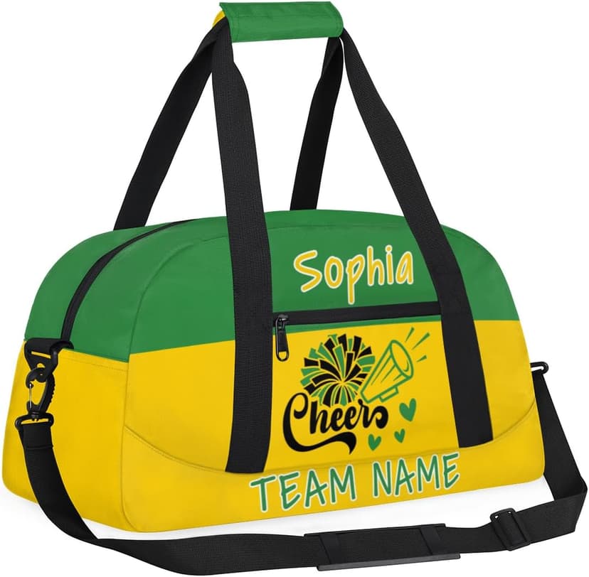 Zestdesign Personalized Cheerleader Bag, Custom Cheer Bag with Name, Customize Gym Sport Duffel Bag for Women, Green Yellow