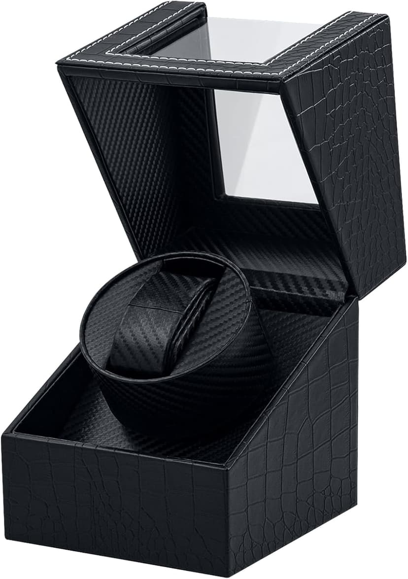 Mcbazel Mcbazel Single Watch Winder, Ultra Quiet Japanese Motor Automatic Watch Winder Box with Multiple Rotation Modes, Premium Watch Winder for Automatic Watches (AC/ Battery Powered) - Black with Crocodile Pattern