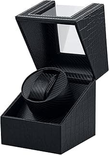Mcbazel Mcbazel Single Watch Winder, Ultra Quiet Japanese Motor Automatic Watch Winder Box with Multiple Rotation Modes, Premium Watch Winder for Automatic Watches (AC/ Battery Powered) - Black with Crocodile Pattern