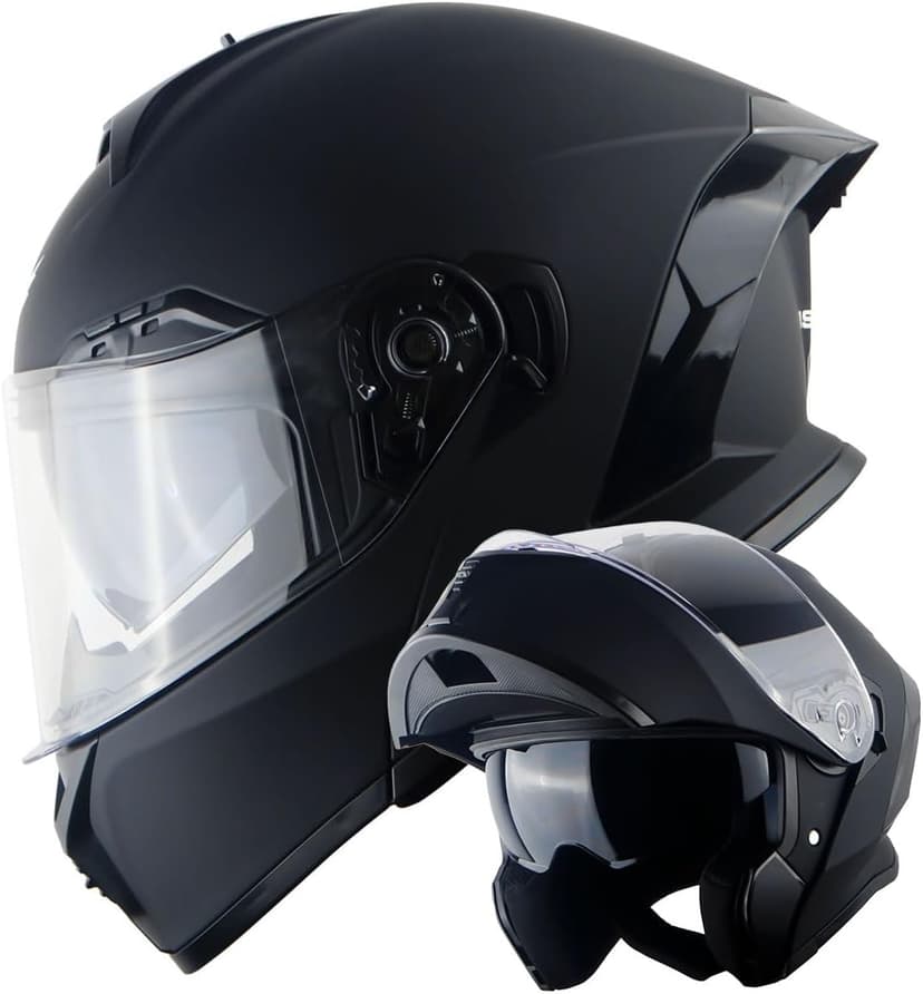 1Storm New Motorcycle Bike Modular Full Face Helmet Dual Visor Sun Shield: NOLED-X90 Matt Black