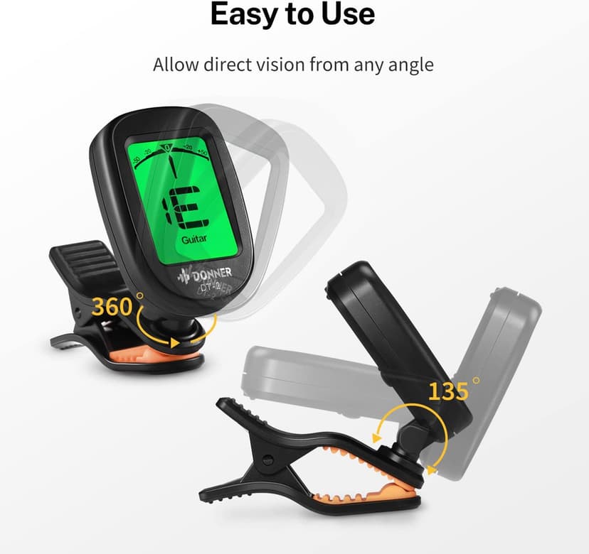 Donner Guitar Tuner Clip on-Accurate Chromatic,Acoustic Guitar Bass Violin Ukulele Tuner DT-2