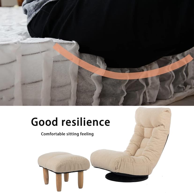 Swivel Lazy Floor Chair with Ottoman, Adjustable Reclining Floor Lounger with Back Support, Comfy Tatami Sofa Seat for Adults Bedroom & Gaming
