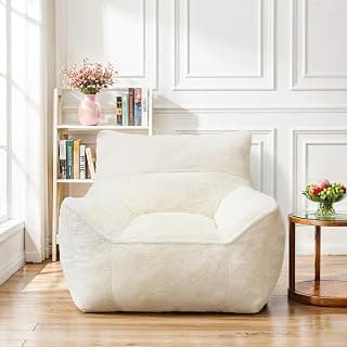 Cvortll Bean Bag Chair, Bean Bag Sofa, Faux Fur Bean Bag Chairs,with armrests and a Sturdy backrest, Suitable for Apartments, Living Rooms, bedrooms, Games, Reading (White)
