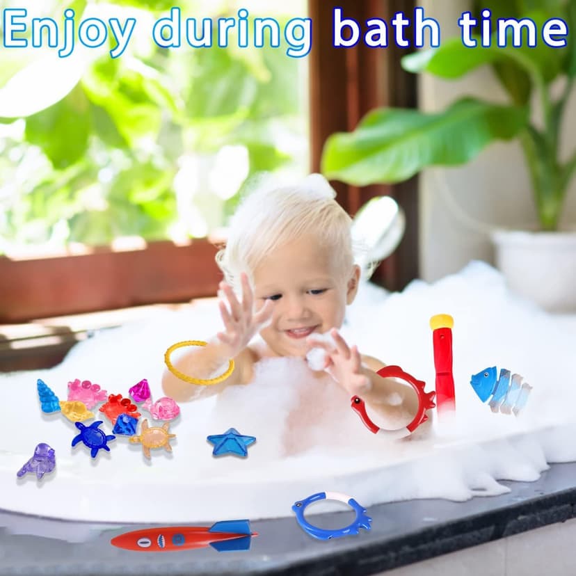 Summer Pool Diving Swimming Toys for Kids, Fun Swim Games Sinking Set, Underwater Dive Gifts with Storage Bag Include Torpedo Gems Shark Rings Sea Animals for Boys Girls Toddlers 20 Packs