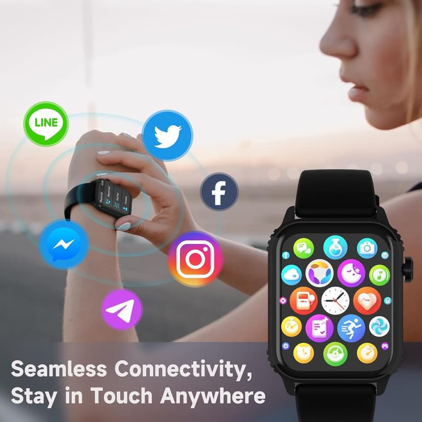 TRAUSI TRAUSI Smart Watches for Women Men, 1.83" HD Smartwatch with 110 Sports Modes, IP67 Waterproof, Bluetooth Call and Music Control；Heart Rate and Sleep Monitor (Black)