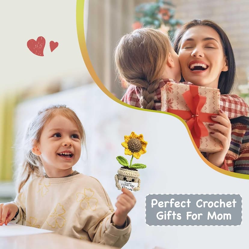 Mini Birthday Gifts for Mom, Mom Gifts from Daughters Remember I Love You MOM, Handmade Crochet Cute Small Sunflower Gifts, Gift for Mom from Daughter, Son, Mothers Day for Mom