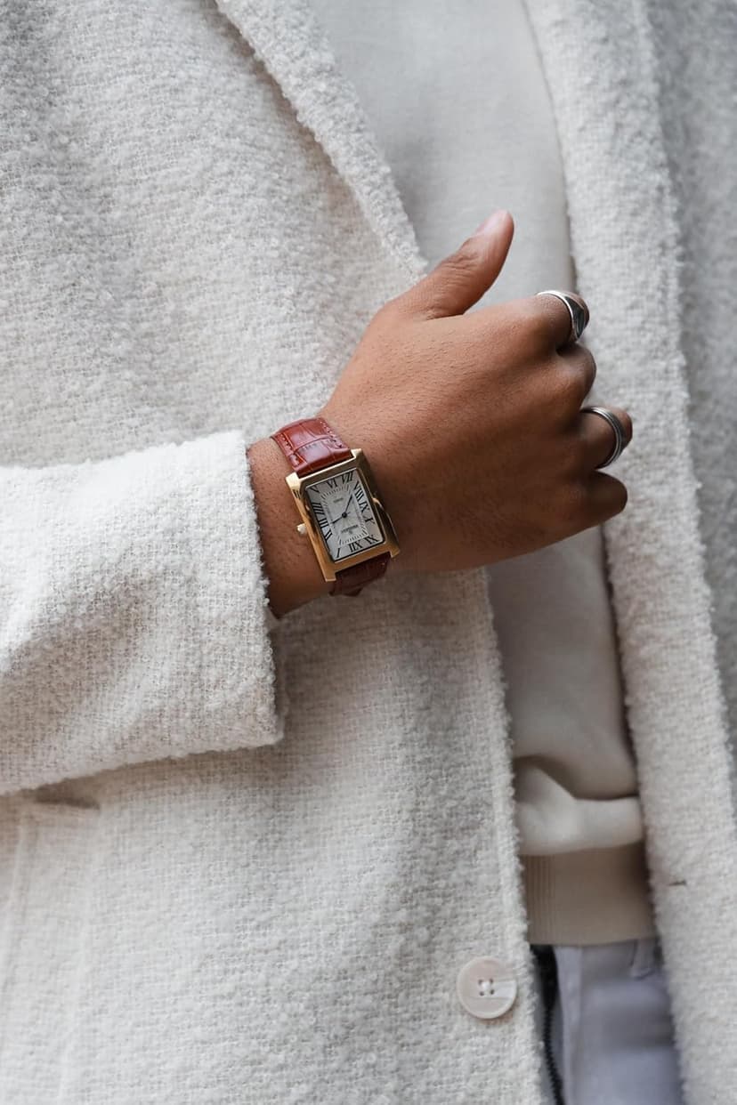 Peugeot Men’s Vintage Tank Shape 14K Gold Plated Wrist Watch with Roman Numeral Dial