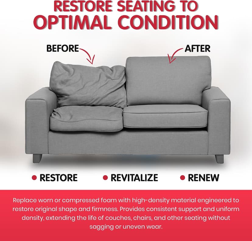 FOAMYFOAM High Density 3 inch Thick, 24 inch Wide, 72 inch Long Upholstery Foam, Cushion Replacement