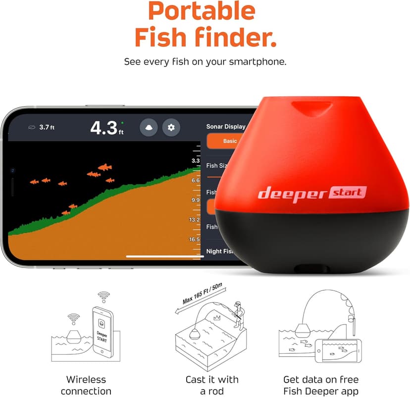 Deeper Start Fish Finder - Portable and Depth Finder for Recreational Fishing from Dock, Shore, Bank or Kayak | Castable Deeper Smart Sonar with Free User Friendly App