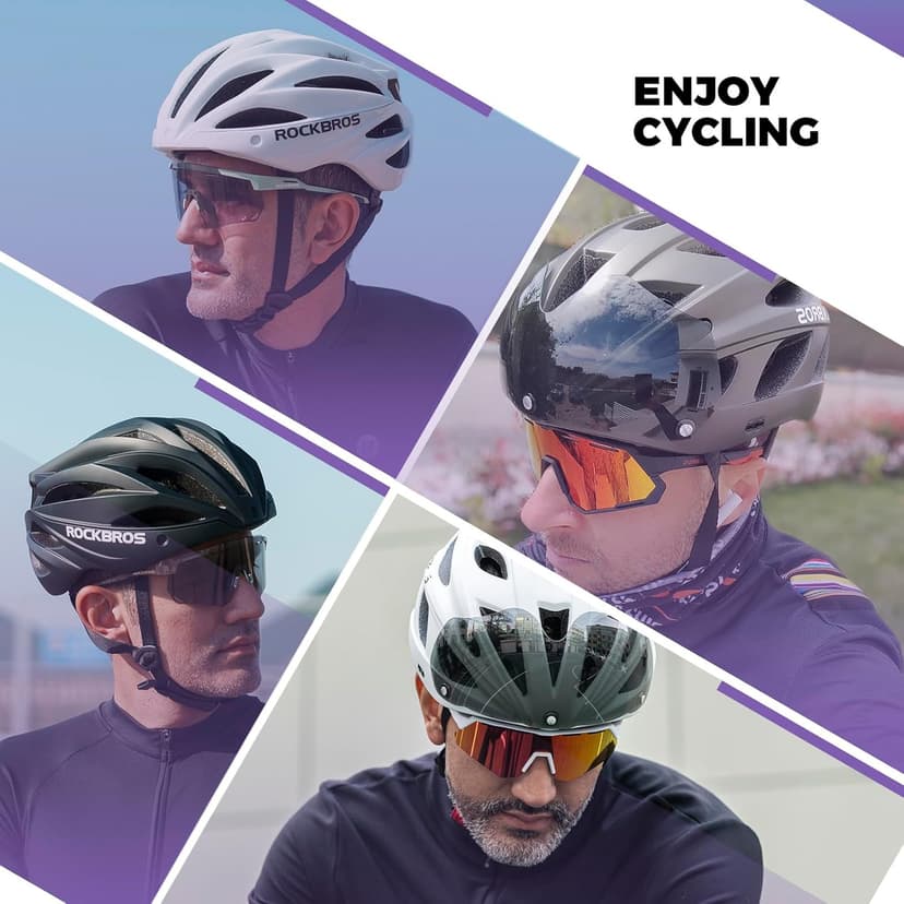 ROCKBROS Bike Helmet for Adult Men Women with Suggested Fit 58-65cm, Detachable Magnetic Goggles & Sun Visor, Lightweight with Adjustable Side and Chin Strap, Suitable for Myopia Glasses