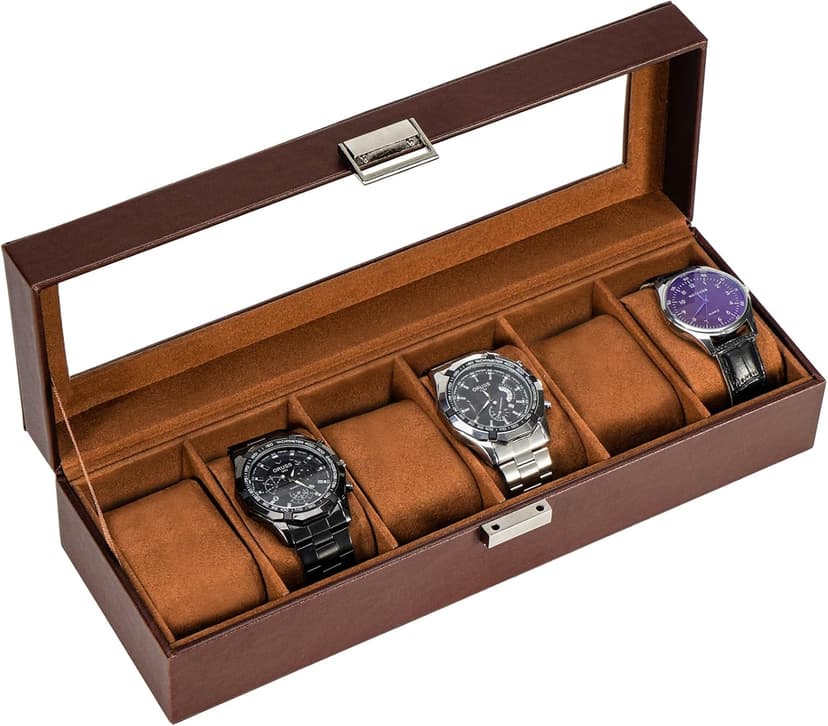 ProCase ProCase Watch Box, 6 Slot Mens Watch Case, Watch Storage Holder Organizer, Watch Display Case with Glass Lid, Anniversary Birthday Valentine Gifts for Men Women -6 Slot, Espresso