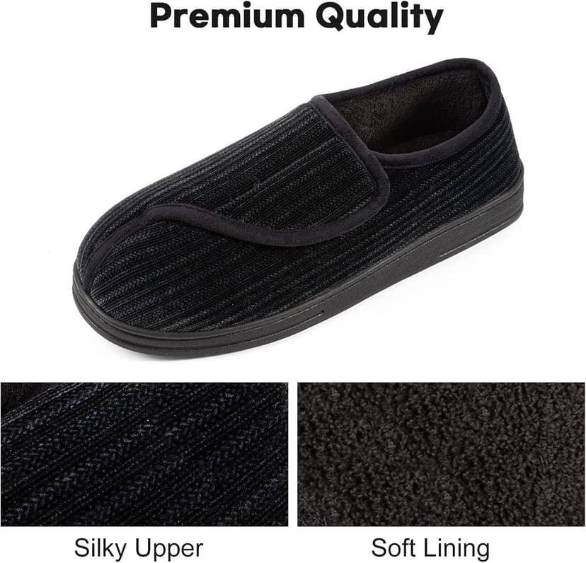LongBay Men's Memory Foam Diabetic Slippers Comfy Warm Plush Fleece Arthritis Edema Swollen House Shoes