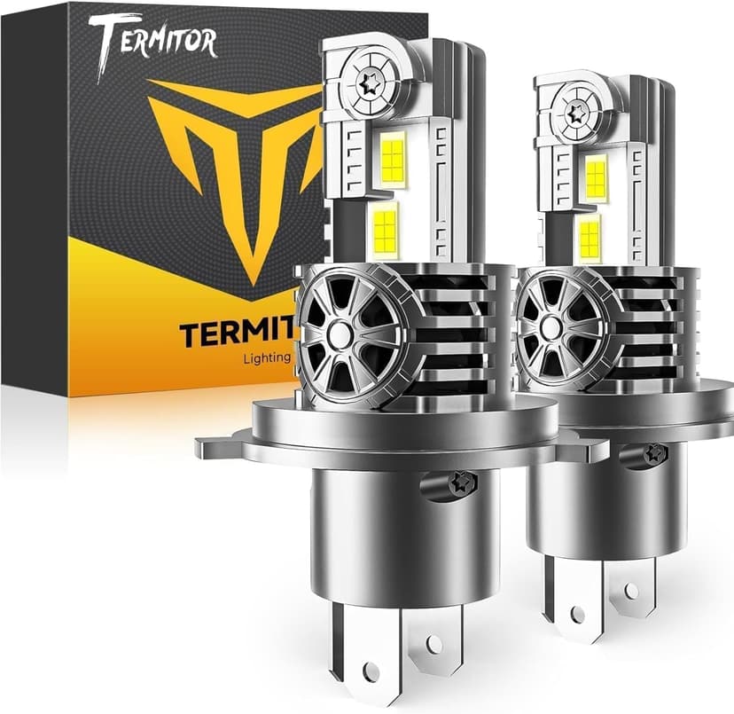 Termitor Latest H4/9003/HB2 Light Bulbs, 50,000LM Brightness, 6500K White Super Bright, 1:1 Halogen Size, 6500 Cool White H4 Fog Lights, No Adapter Required, Easy Install, Non-Polarity, Pack of 2