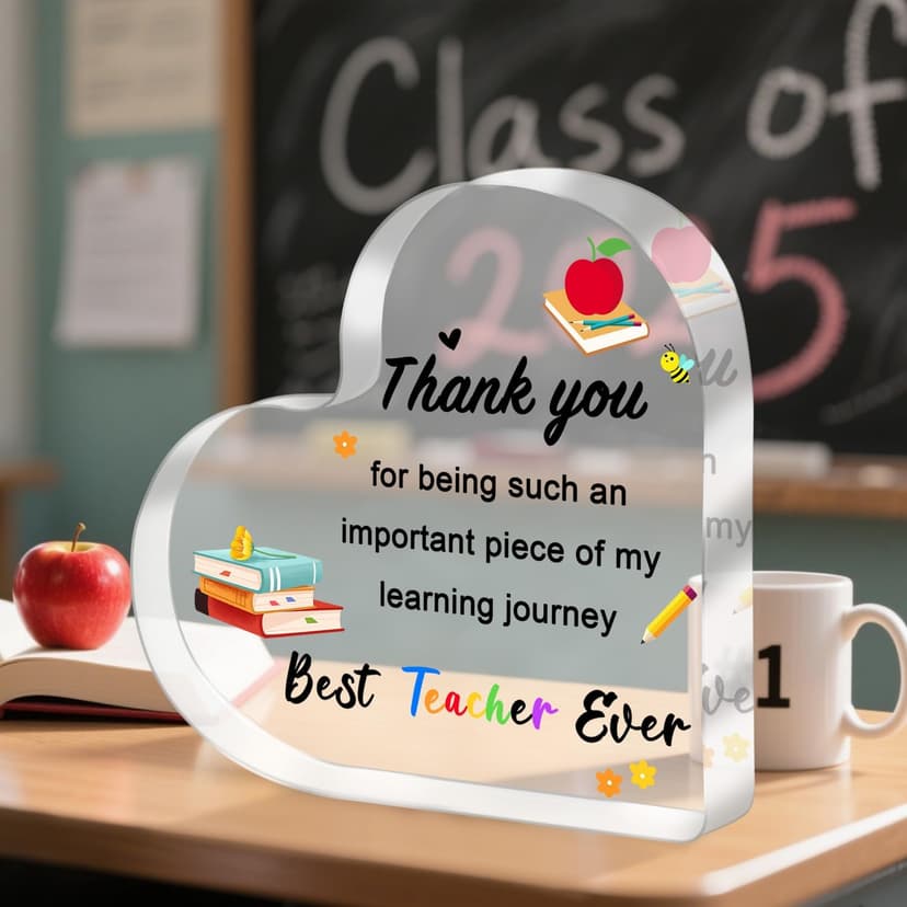 Teacher Valentine Gift, Valentines Day Gifts for Teachers - Acrylic Heart Plaque 4×4 in, End of Year Thank You Teacher Gifts for Women Men, Teacher Retirement Gifts, Keepsake & Paperweight