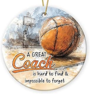Basketball Coach Appreciation Gifts 2025 - Basketball Coach Christmas Ornament, Ceramic Sports Ornaments for Christmas Tree, Thank You Gifts for Mentor from Basketballs Athletes Team