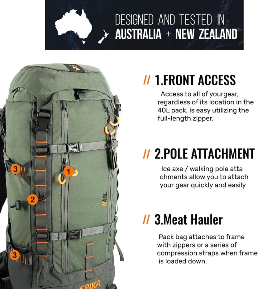 SPIKA Hunting Backpacks for Men, Meat Hauler Frame Pack with Rifle Holder, 40L/80L Extendable + Capacity for Bow Rifle Gun