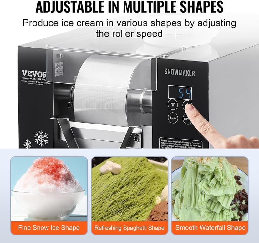 VEVOR Commercial Snowflake Ice Machine, 176.4LBS/24H Snowflake Ice Maker, Stainless Steel Ice Shaver Machine, Electric Snow Cone Maker, Air Cooling System for Rapid Heat Dissipation, for Bakery, Café