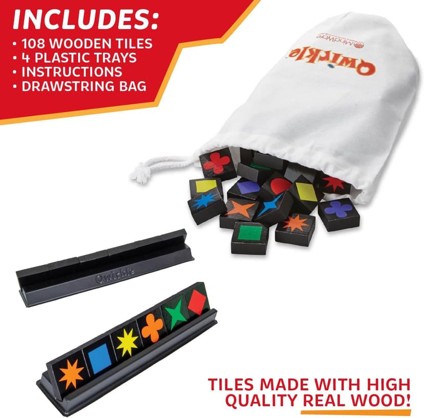 Qwirkle Board Game - Strategy Game for 2-4 Players Ages 6+ - Deluxe with Trays