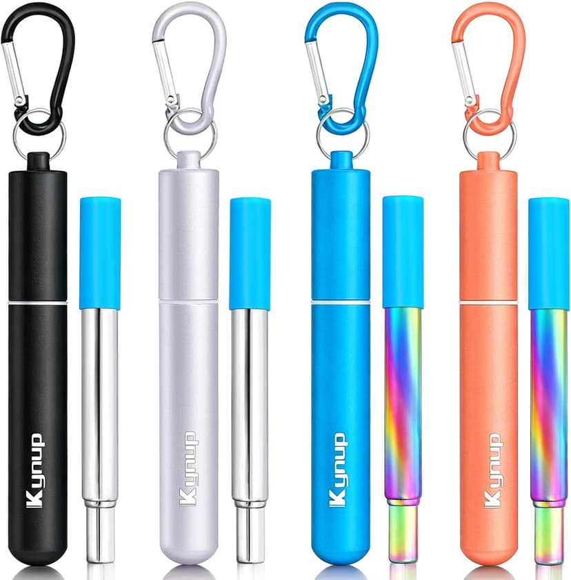 Travel Drinking Straws, Cruise Must Haves, Portable Foldable Stainless Steel Straws with Cases, Silicone Tips for Gifts Kynup Reusable Collapsible Metal Straws, Cruise Ship Essentials (4Pack) B07ZBZ6CCC