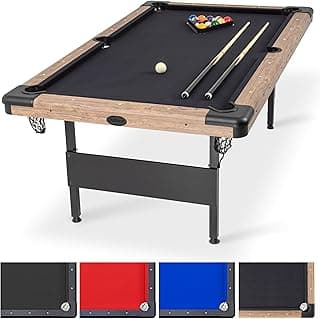 GoSports 6, 7, or 8 ft Billiards Tables - No Assembly, Choose Your Color - Portable Pool Table Includes Full Set of Balls, 2 Cue Sticks, Chalk and Felt Brush