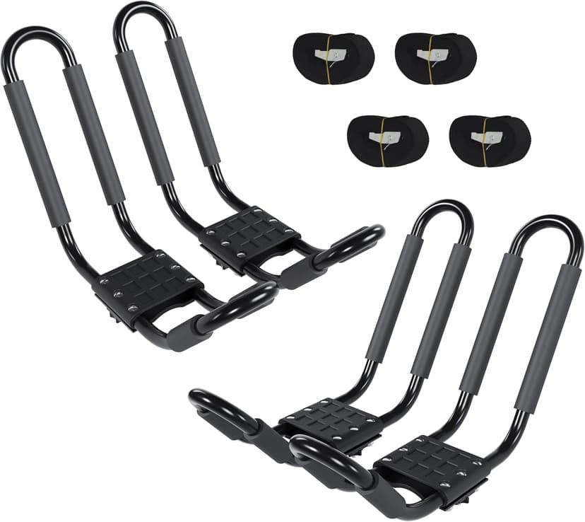 J-Bar Roof Rack Kayak Carrier Holder Boat Canoe Surf Ski Snowboard Holder Mounted on Top Crossbar SUV Truck 2 Pairs Steel