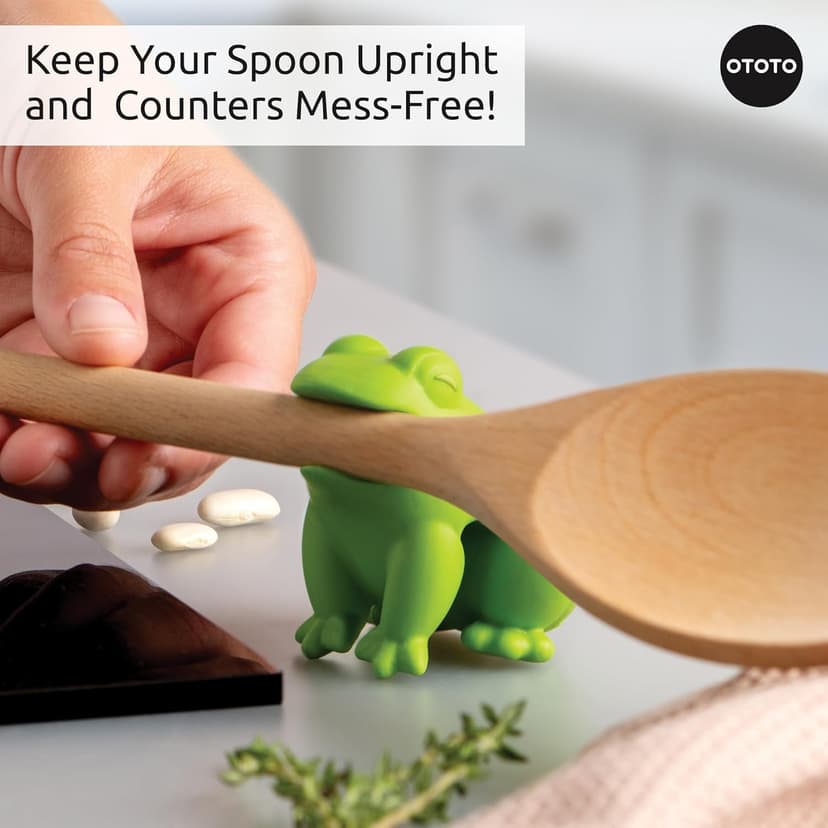 OTOTO New HopTop Frog Spoon Holder for Stove Top - Spoon Rest for Stove Top and Steam Releaser, Cute Kitchen Accessories, Cooking, Cool Gadgets, Fun Kitchen Gifts, White Elephant Gifts