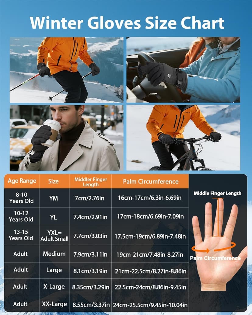 Pixel Panda Mens Winter Gloves Waterproof, Gloves for Cold Weather Extreme Women with 3M Thinsulate and Thick Plush Fleece